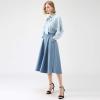 imageCHICWISH Womens Classic Simplicity Blue ALine Midi Skirt with Side PocketsBlue