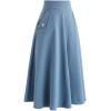 imageCHICWISH Womens Classic Simplicity Blue ALine Midi Skirt with Side PocketsBlue