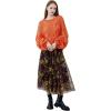 imageCHICWISH Womens Fall Tulle Midi Skirt Print DoubleLayered Skirt High Elastic Waist Tutu Mesh SkirtsYellow