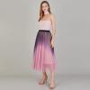 imageCHICWISH Womens Shimmer Gradient Pleated Mesh Maxi SkirtGradientpink