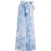 imageCHICWISH Women Wide Leg Pants Floral Printed High Elastic Waist Belted Summer Casual Long Trousers with PocketsBlue