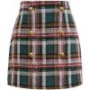 imageCHICWISH Women Wool Plaid Mini Skirt High Waisted Pencil Skirts Short Tight Bodycon Skirt with Golden ButtonsGreen