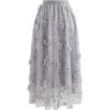 imageCHICWISH Womens 3D Mesh Flower Embroidered Tulle Midi SkirtGrey3d Mesh Flower