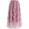 imageCHICWISH Womens 3D Mesh Flower Embroidered Tulle Midi SkirtLilac3d Mesh Flower