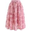 imageCHICWISH Womens 3D Pinky Rose Mesh Tulle Elastic Waist SkirtPink3d Mesh Rose