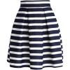 imageCHICWISH Womens Adorable Navy and White Stripe Pleated ALine Midi Prom Party SkirtBlack