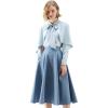 imageCHICWISH Womens Classic Simplicity Blue ALine Midi Skirt with Side PocketsBlue