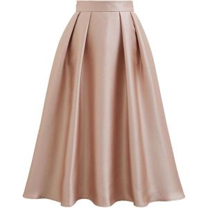 imageCHICWISH Women Sleek Pleated Midi Skirt ALine Elastic High Waist Solid Flared Skirt with Side Pockets CoralCoral