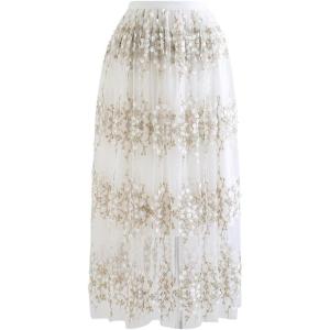 imageCHICWISH Womens 3D Vine Embroidered Mesh Tulle SkirtWhite3d Vine
