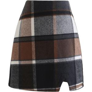 imageCHICWISH Womens Brown CheckBlackWhite Grid WoolBlend Mini Bud SkirtMini Skirtbrown