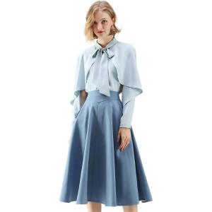 imageCHICWISH Womens Classic Simplicity Blue ALine Midi Skirt with Side PocketsBlue