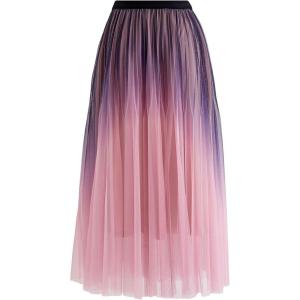 imageCHICWISH Womens Shimmer Gradient Pleated Mesh Maxi SkirtGradientpink