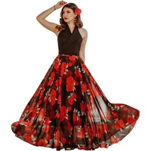imageCHICWISH Womens Timeless Favorite Chiffon Maxi Prom Party SkirtRed Rose
