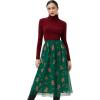 imageCHICWISH Women Christmas Gingerbread Man Green Mesh Tulle Midi Skirt ALine High Waist Flowy Holiday Party SkirtsGreen