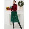 imageCHICWISH Women Christmas Gingerbread Man Green Mesh Tulle Midi Skirt ALine High Waist Flowy Holiday Party SkirtsGreen