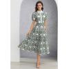 imageCHICWISH Women Cotton Midi Dress Crochet Collar Short Sleeve Embroidered Eyelet Button Down Casual Long DressGreen