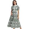 imageCHICWISH Women Cotton Midi Dress Crochet Collar Short Sleeve Embroidered Eyelet Button Down Casual Long DressGreen
