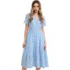 imageCHICWISH Women Cutwork Embroidered Eyelet Midi Dress V Neck Short Sleeve Casual Summer Cotton Vacation Long DressBlue
