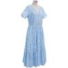 imageCHICWISH Women Cutwork Embroidered Eyelet Midi Dress V Neck Short Sleeve Casual Summer Cotton Vacation Long DressBlue
