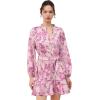 imageCHICWISH Women Floral Print Long Lantern Sleeves Mini Dress V Neck Button Summer Beach Vacation Frilling Dress with BeltHot Pink
