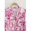 imageCHICWISH Women Floral Print Long Lantern Sleeves Mini Dress V Neck Button Summer Beach Vacation Frilling Dress with BeltHot Pink
