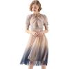 imageCHICWISH Women Gradient Pleated Mesh Tulle Midi Dress Elegant Ruffle Short Sleeve Button Down High Waist Summer Midi DressBlue