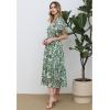 imageCHICWISH Women Leaves Printed Chiffon Midi Dress V Neck Flutter Sleeve Summer Wrap Dresses High Waist Casual Dress with BeltGreen