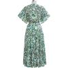 imageCHICWISH Women Leaves Printed Chiffon Midi Dress V Neck Flutter Sleeve Summer Wrap Dresses High Waist Casual Dress with BeltGreen