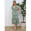 imageCHICWISH Women Leaves Printed Chiffon Midi Dress V Neck Flutter Sleeve Summer Wrap Dresses High Waist Casual Dress with BeltGreen