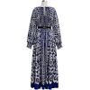 imageCHICWISH Women Long Sleeve Maxi Dress Floral Print Crewneck Casual Pleated Summer Long Dresses with Belt NavyNavy