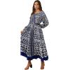 imageCHICWISH Women Long Sleeve Maxi Dress Floral Print Crewneck Casual Pleated Summer Long Dresses with Belt NavyNavy