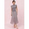 imageCHICWISH Women Mesh Tulle Midi Skirt Piping Hem Elastic High Waist Flowy ALine DoubleLayered Pink Skirts