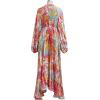imageCHICWISH Women Printed Pleated Maxi Dress Long Bubble Sleeve Button Down Summer Casual Fashion Coral Long Dresses with BeltCoral