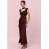 imageCHICWISH Women Satin Midi Skirt High Waist A Line Flared Solid Skirts Summer Elegant Party Flowy Long SkirtsBurgundy