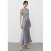 imageCHICWISH Women Satin Midi Skirt High Waist A Line Flared Solid Skirts Summer Elegant Party Flowy Long SkirtsGrey