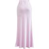 imageCHICWISH Women Satin Midi Skirt High Waist A Line Flared Solid Skirts Summer Elegant Party Flowy Long SkirtsPink