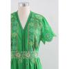 imageCHICWISH Women Short Sleeves Eyelet Embroidery Cotton Midi Dress V Neck Casual Green Summer Vacation DressGreen
