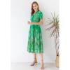 imageCHICWISH Women Short Sleeves Eyelet Embroidery Cotton Midi Dress V Neck Casual Green Summer Vacation DressGreen