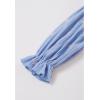 imageCHICWISH Women Square Neck Midi Dress Long Sleeve Floret Embroidery Cotton High Waist Long Dress with PocketsBlue