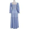 imageCHICWISH Women Square Neck Midi Dress Long Sleeve Floret Embroidery Cotton High Waist Long Dress with PocketsBlue