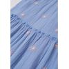 imageCHICWISH Women Square Neck Midi Dress Long Sleeve Floret Embroidery Cotton High Waist Long Dress with PocketsBlue
