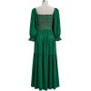 imageCHICWISH Women Square Neck Midi Dress Long Sleeve Floret Embroidery Cotton High Waist Long Dress with PocketsGreen