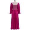 imageCHICWISH Women Square Neck Midi Dress Long Sleeve Floret Embroidery Cotton High Waist Long Dress with PocketsHot Pink