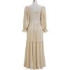 imageCHICWISH Women Square Neck Midi Dress Long Sleeve Floret Embroidery Cotton High Waist Long Dress with PocketsLight Yellow