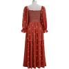 imageCHICWISH Women Square Neck Midi Dress Long Sleeve Floret Embroidery Cotton High Waist Long Dress with PocketsOrange