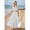 imageCHICWISH Women Summer Boho Maxi Skirt Eyelet Embroidery Elastic Waist Tassel String Casual Cotton Beach Vacation Long SkirtsWhite