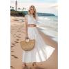 imageCHICWISH Women Summer Boho Maxi Skirt Eyelet Embroidery Elastic Waist Tassel String Casual Cotton Beach Vacation Long SkirtsWhite