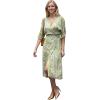 imageCHICWISH Women Summer Elegant Floral Print Faux Wrap Dresses 34 Batwing Sleeve V Neck High Waist Split Midi DressGreen