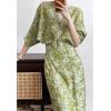 imageCHICWISH Women Summer Elegant Floral Print Faux Wrap Dresses 34 Batwing Sleeve V Neck High Waist Split Midi DressGreen