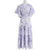 imageCHICWISH Women Summer V Neck FauxWrap Dress Branch Printed Casual Long Dress Flutter Short Sleeve Maxi Dresses with BeltLilac